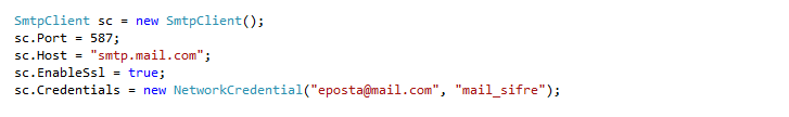c# ile mail gönderme