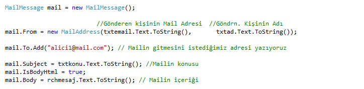 c# ile mail gönderme