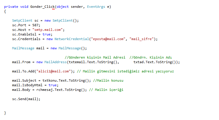 c# ile mail gönderme