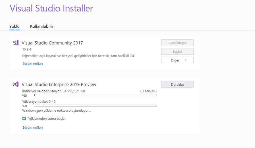 Microsoft Visual Studio 2019 Kurulumu