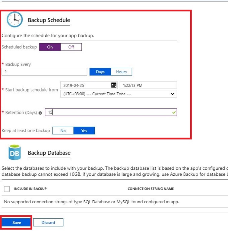 Azure App Service Backup