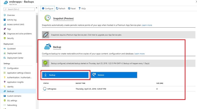 Azure App Service Backup