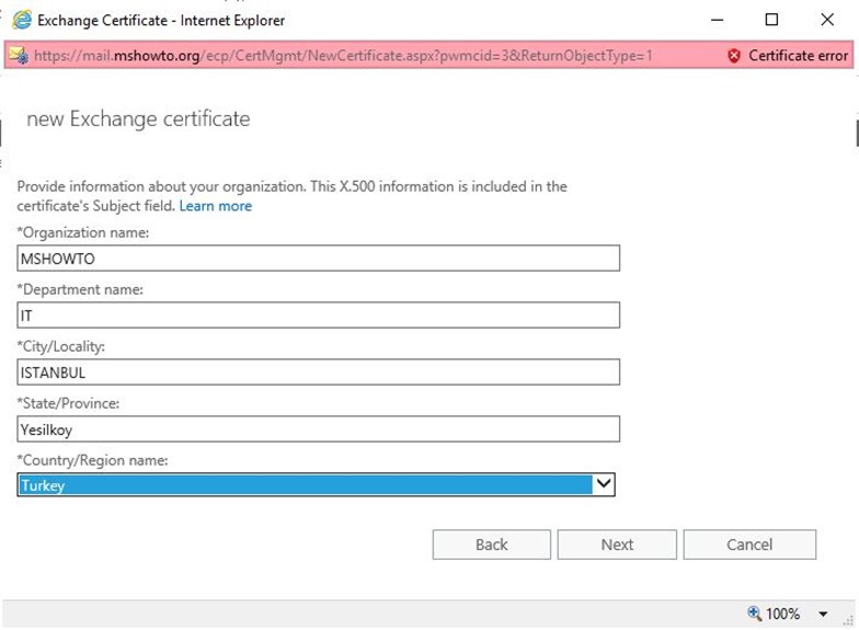 Exchange certificate