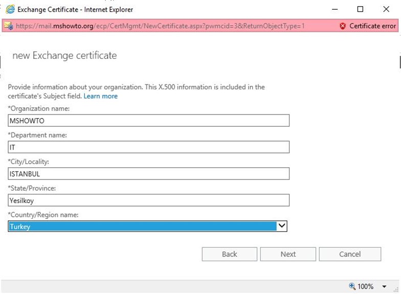 Exchange certificates