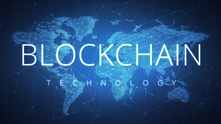 Blockchain technology futuristic hud banner.