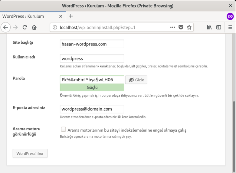 wordpress kurulumu