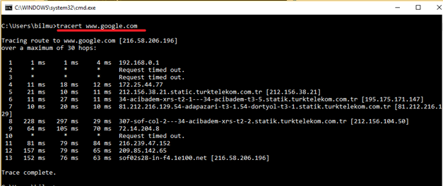 Tracert komutu nedir? Nasıl Kullanılır?