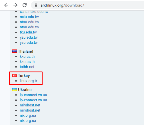 Arch Linux ISO Dosyasını İndirme
