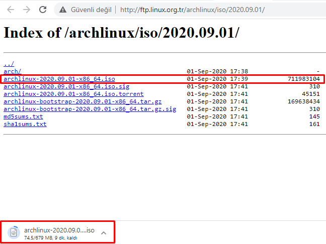Arch Linux ISO Dosyasını İndirme