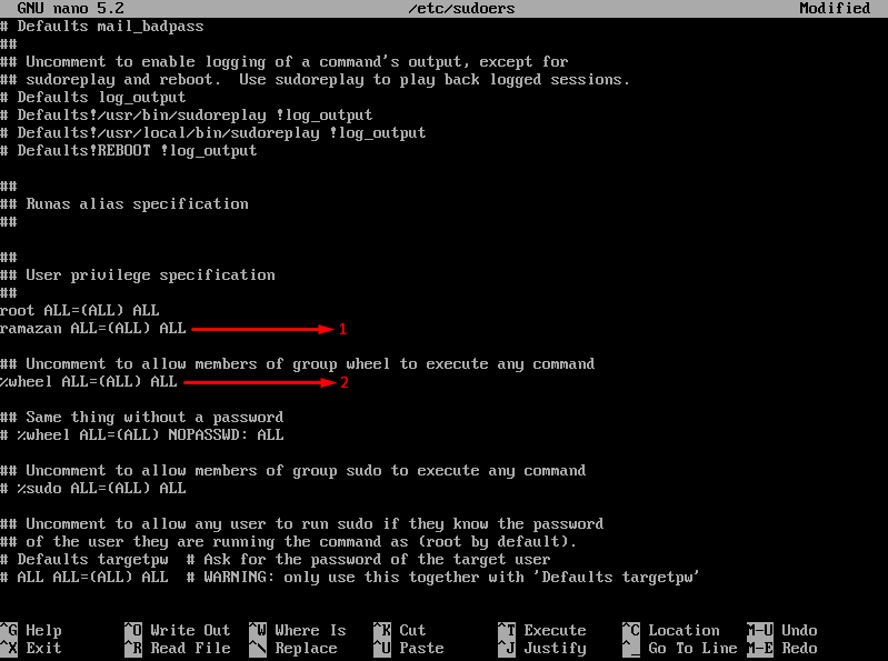 arch linuxta sudoers dosyasının düzenlenmesi