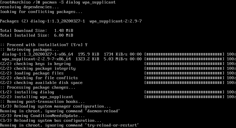 arch linuxta internet bağlantısı için gerekli olan paketlerin kurulumu