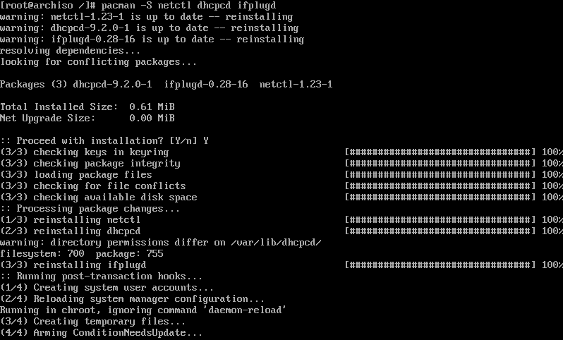 arch linuxta internet için gereken paketlerin kurulumu