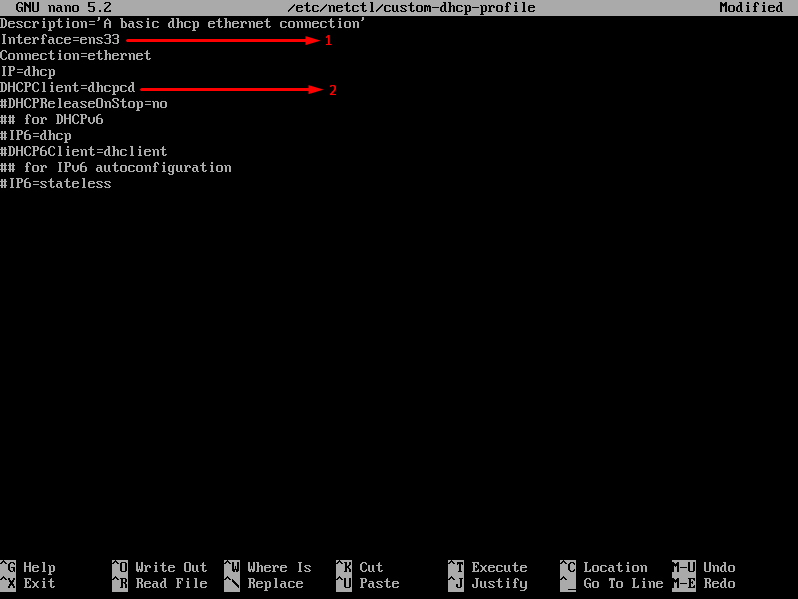 arch linuxta netctl yapılandırma dosyasının düzenlenmesi