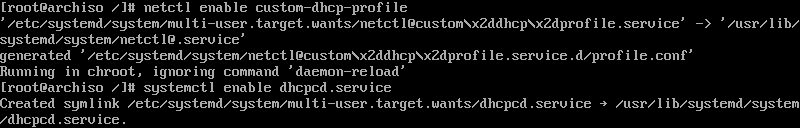 arch linuxta ilgili profil ve dhcpcd servisinin aktifleştirilmesi