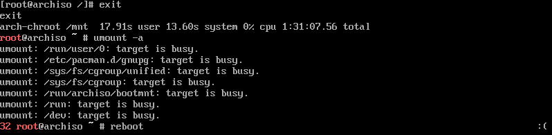 arch linuxta sistemin yeniden başlatılması