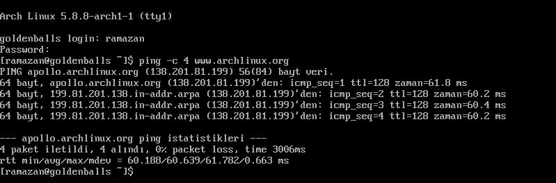 arch linux sisteminin test edilmesi