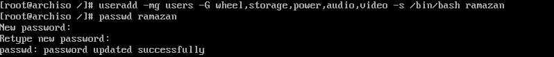 arch linuxta kullanıcı oluşturma